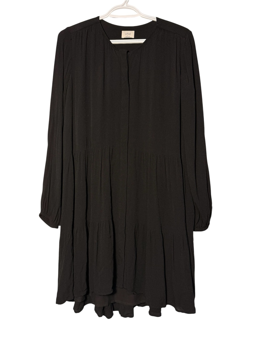 Aritzia Black Long-Sleeve Tiered Midi Dress with Bishop Sleeves size S